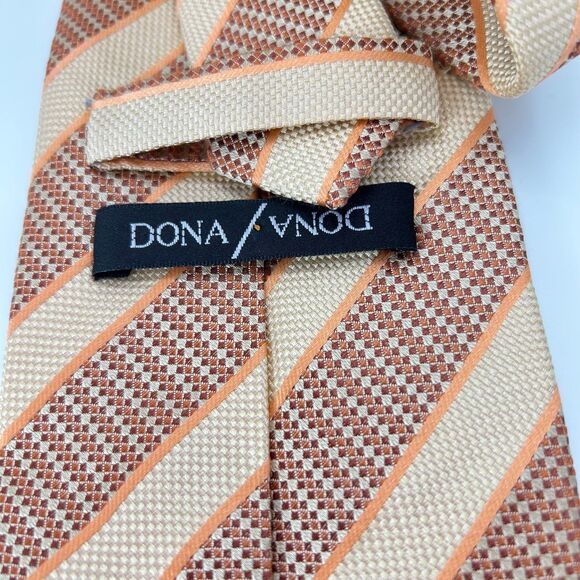 Vintage Dona/Dona Tan Orange Brown Diagonal Stripe 100% Silk Long Tie - Picture 5 of 9